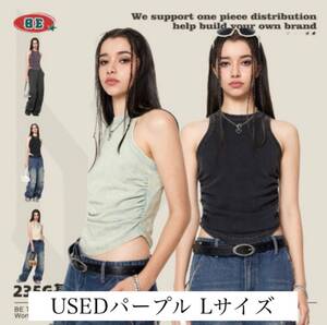 ノースリーブ タンクトップ ウォッシュ加工 ユーズド加工 Y2K ストリート シャツ Tシャツ トップス 韓国 パープル Lサイズ