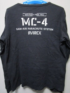 AVIREX ハニカムワッフル素材・ＶネックロンＴシャツ・2XL・黒／ブラック（アヴィレックスサーマルプリント長袖Ｔシャツ）