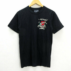 ◆ エドハーディー/EDHARDY ドクロ刺繍 Tシャツ ◆ 黒 【メンズM】MENS/細身68【中古】■