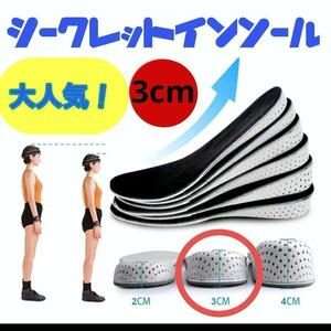 シークレットインソール 3cm 　中敷 　身長アップ　メンズ　レディース　通気性 抗菌消臭 厚底 低反発