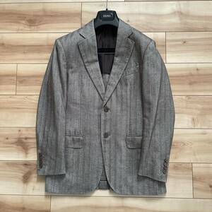 【送料無料】【美品】エルメネジルドゼニア ヘリンボーン コットン ツイード 2B ジャケット 46 ZEGNA ゼニア