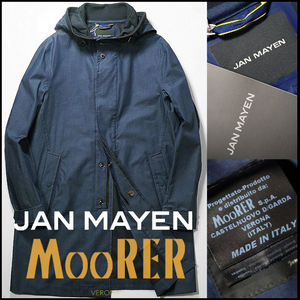 新品12万【 JAN MAYEN ムーレー MOORER 】伊製/清潔感と高級感を併せ持つ/ハリのある上質触感/撥水デニムライクフードコート50/L-XL相当/H