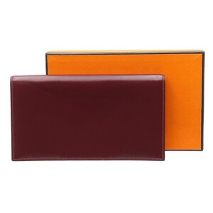 ★E2482 超美品!! エルメス ボックスカーフ レザー 二つ折長財布 カードケース 札入れ ボルドー HERMES メンズ レディース★