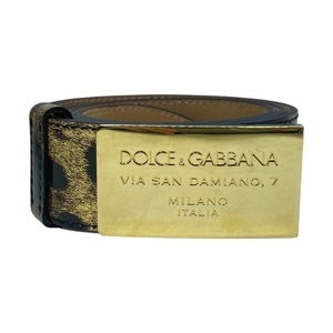 DOLCE&GABBANA ドルチェ&ガッバーナ ドルガバ ベルト アクセサリー 小物 レオパード柄 ヒョウ柄 ロゴ パテントレザー ブラウン