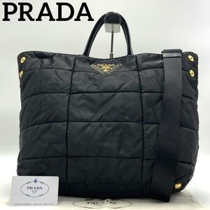 【極美品】プラダ PRADA テスート ナイロン 2way トートバッグ ショルダーバッグ ボンバー A4収納 PC収納 三角ロゴ 白タグ ブラック 黒色