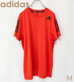 adidas　メンズ　半袖ランニングウェア　M　レッド×ブラック　袖ライン