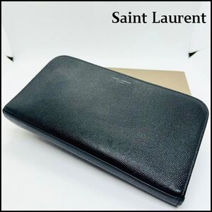 極美品 Saint Laurent サンローラン レザー ラウンドファスナー 長財布 ウォレット 札入れ ラウンドジップ　レザー ブラック