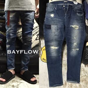 ［希少／完売モデル］M《★ BAYFLOW ★》ストレッチダメージフルリペア加工スキニーデニムパンツ ベイフロー ベイフロウ ジーンズ 刺し子 