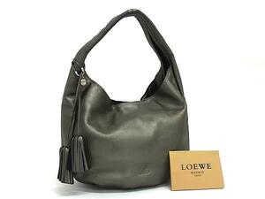 1円 ■美品■ LOEWE ロエベ アナグラム ヴィエント レザー タッセル ワンショルダーバッグ 肩掛け レディース シルバー系 FI1847