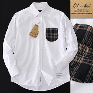 新品 チュウベイ 24AW 別地 ポケット オックス ボタンダウンシャツ L 白③ 【CH1443206_06-3】 秋冬 CHUBEI コットン フランネル チェック