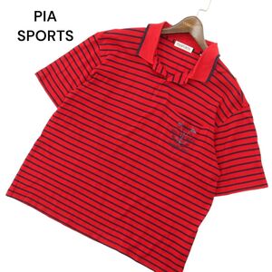 PIA SPORTS ピアスポーツ 春夏 ロゴ刺繍★ 半袖 鹿の子 ボーダー ポロシャツ Sz.4　メンズ 赤 ライカ 日本製　A4T07397_6#A