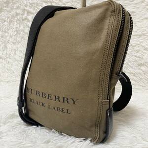 【激レア/美品】バーバリーブラックレーベル BURBERRY BLACK LAEL メンズ ビジネス ボディバッグ ショルダー デカロゴ レザー ブラウン系