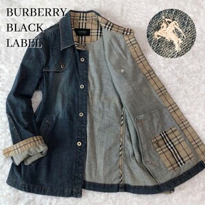 BURBERRY BLACK LABEL バーバリーブラックレーベル デニムジャケット Gジャン ノバチェック ホースロゴ刺繍 チェンジポケット ブルー 綿 青