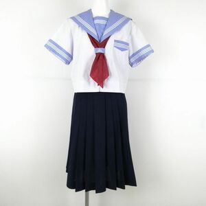 1円 セーラー服 スカート スカーフ 上下3点セット 大きいサイズ 夏物 白3本線 女子 学生服 大阪養精中学 白 制服 中古 ランクC NA7029