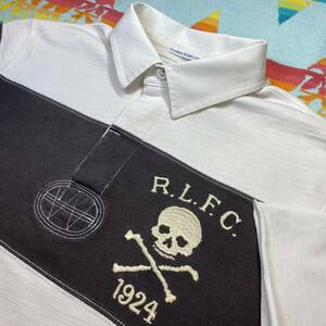 レア廃盤!入手困難!クリーニング済RALPH LAURENラルフローレン武骨!RUGBYラグビーR.L.F.C Big Skull刺繍＃10ナンバリング半袖ラガーシャツM