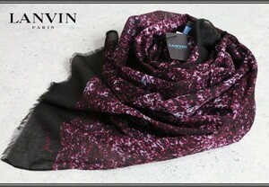 新品ランバン パリLANVIN PARIS 『イタリア製』anthime mouley生地 コットン ストール深赤黒 定価2.4万円/