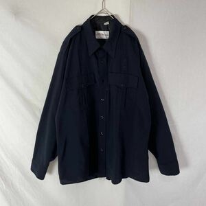 FLYING CROSS 長袖オフィサーシャツ　古着　ダークネイビー　ヴィンテージ WORK WEAR