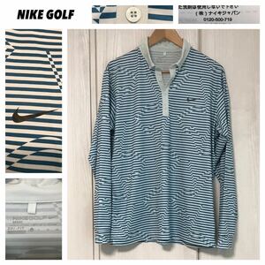 希少 NIKE GOLF ナイキゴルフ★DRI-FIT 吸水速乾 幾何学柄 総柄 ストレッチ 長袖ポロシャツ ゴルフウェア★XL 美品