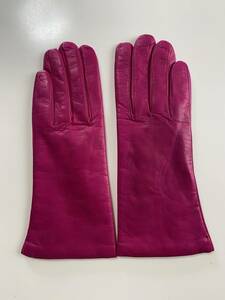 【美品】イタリア　セルモネータ　レディース　レザーグローブ　革手袋　パープル　サイズ7 カシミア裏地 SRMONETA GLOVES