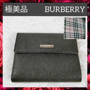 極美品 送料無料 BURBERRY バーバリー ノバチェック 三つ折り 財布 レザー 札入れ 小銭入れ カード入れ メンズ レディース