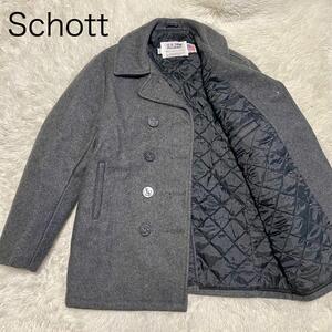 1円【Schott　ショット】ピーコート ウールコート　740N グレー アメリカ製 Lサイズ 40