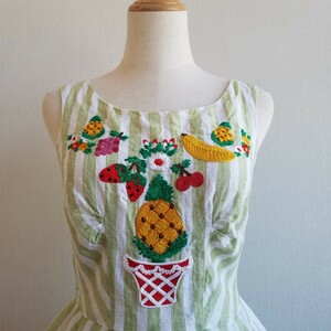 VIVETTA　ミニ丈ワンピース　チュニック　刺繍　フルーツ　果物　ストライプ　麻