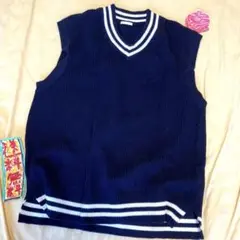 ✅gu❤️GU⭐️ウォッシャブルリラックスフィットチルデンニットベスト✅L⭐️NAVY