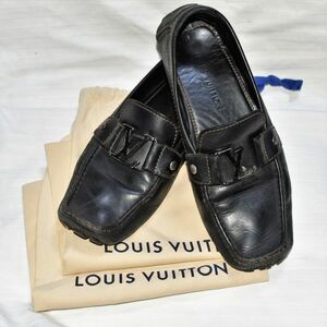 ★LOUIS VUITTON ルイ・ヴィトン★レザー★モンテカルロ黒のドライビングシューズ LV モノグラム ローファー スリッポン★7 1/2　26～26.5