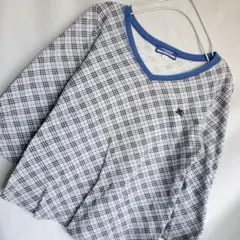 BURBERRY ワンポイント  カットソー 長袖 青 ノバチェック Vネック