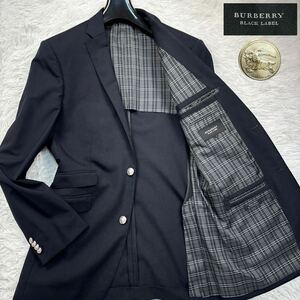 【極美品Lサイズ!!!】 BURBERRY BLACK LABEL バーバリーブラックレーベル テーラードジャケット SUPER120 ノバチェック ロゴ 銀牡丹