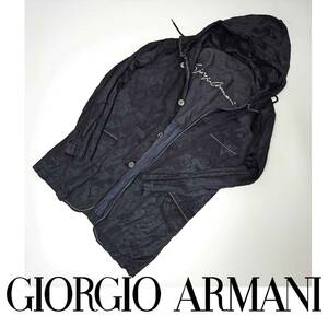 コレクション仕様 シワ加工ジャケットコート 最高峰のナイロンコート ダークネイビーMLサイズ GIORGIOARMANI ジョルジオアルマーニ50サイズ