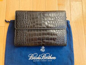 美品 BROOKS BROTHERS/ブルックスブラザーズ セカンドバッグ クラッチバッグ クロコダイル ブラック系 レザー マグネット開閉 フォーマル