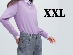 即決 未使用 XL XXL ●春 ウォッシャブルコットンVネックセーター（長袖）● 71 PURPLE