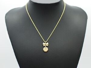 ■【YS-1】 美品 ■ ジバンシイ GIVENCHY ロゴ ネックレス ■ リボン付き GP ゴールド系 トップ約2.5cmｘ1.2cm 【同梱可能商品】■C