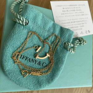 美品 ティファニー ネックレス ペンダント ローズゴールド T スマイル ミニ　TIFFANY Co 