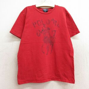 古着 ラルフローレン 半袖 ブランド Tシャツ キッズ ボーイズ 子供服 90s ビッグロゴ コットン クルーネック 赤 レッド 24aug20