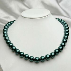 花珠 綺麗！貝パールネックレス10mm 42cm ブラックグリーン 完璧な仕上げ jewelry 貝パールネックレス necklace