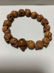 柘植　数珠　念誦　ブレスレット　どくろ ドクロ　頭蓋骨 skull スカル 根付 netsuke 提げ物 提物　骸骨　野晒し 髑髏　大サイズ