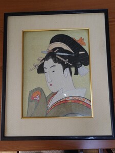 A1372　浮世絵　刺繍画　ふすま調額　日本画　額装　美人画