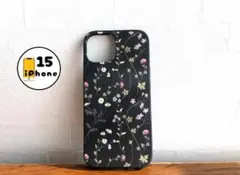 【割引有り】iPhone15 ケース　カバー　スマホケース　黒　花　小さな花