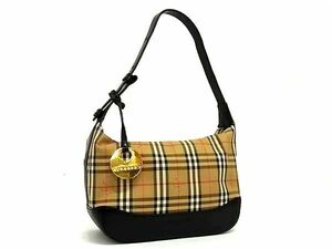 1円 ■美品■ BURBERRY バーバリー ノバチェック ナイロンキャンバス×レザー ワンハンドル ハンドバッグ ショルダー ベージュ系 FC9416