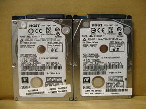 ▽HITACHI HGST Travelstar HTS545032A7E380 320GB SATA 5400rpm 2.5型 7mm 2台 HDD 中古 日立