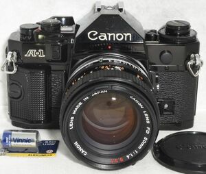 【整備/性能測定済】Canon A-1 ブラック＋FD 50mmF1.4 S.S.C.「oマーク」 _ P,S,A機能OK(1528467_51)