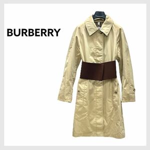 BURBERRY バーバリー 裏地ノバチェック柄 コットン ワイドベルト付き ステンカラーコート レディース 4560952