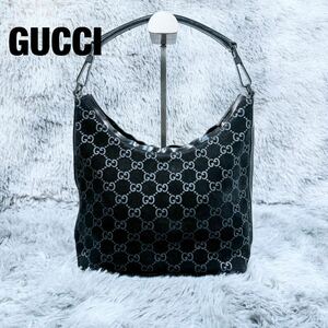 【超美品】GUCCI グッチ GG柄 ブラック 黒　レザー スエード 肩掛け ワンショルダーバッグ ハンドバッグ トートバッグ　バッグ　