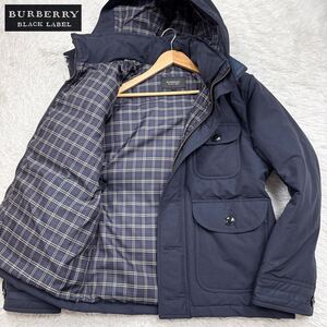 【美品!!!希少LLサイズ!!!】BURBERRY BLACK LABEL バーバリーブラックレーベル 2way ダウンジャケット 裏地チェック柄 ネイビー メンズ