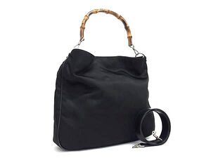 1円 GUCCI グッチ 001・1781・1577 バンブー ナイロン×レザー 2WAY ショルダーバッグ 肩掛け レディース ブラック系 FK0988