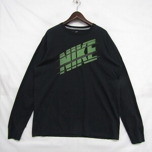 ビッグ サイズ XL ナイキ ロング Tシャツ カットソー 長袖 フロント ロゴ プリント コットン ブラック NIKE 古着 1S0431