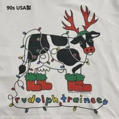 90s USA製 vintage cow art Tee Y2K ショート丈