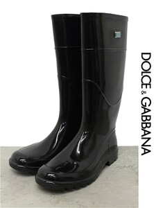 X316/DOLCE&GABBANA レインブーツ ロング ロゴプレート 37 23.5cm 黒